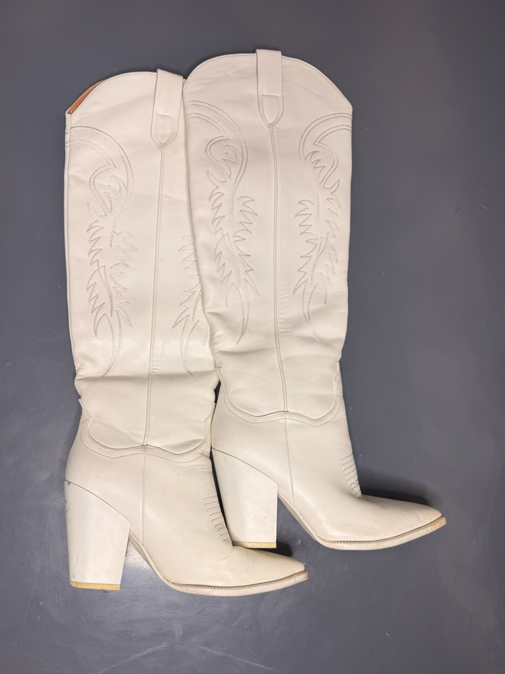 Women's Cream Western Knee-High Boots Wide Calf